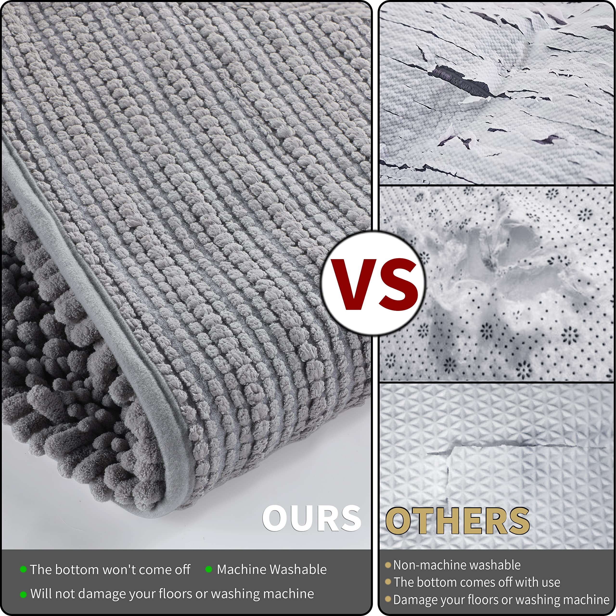 Yimobra Bathroom Rugs Sets 3 Piece, Fluffy Plush Chenille Baht Room Mats Sets With Toilet Rug U Shaped, Soft Shaggy Absorbent No